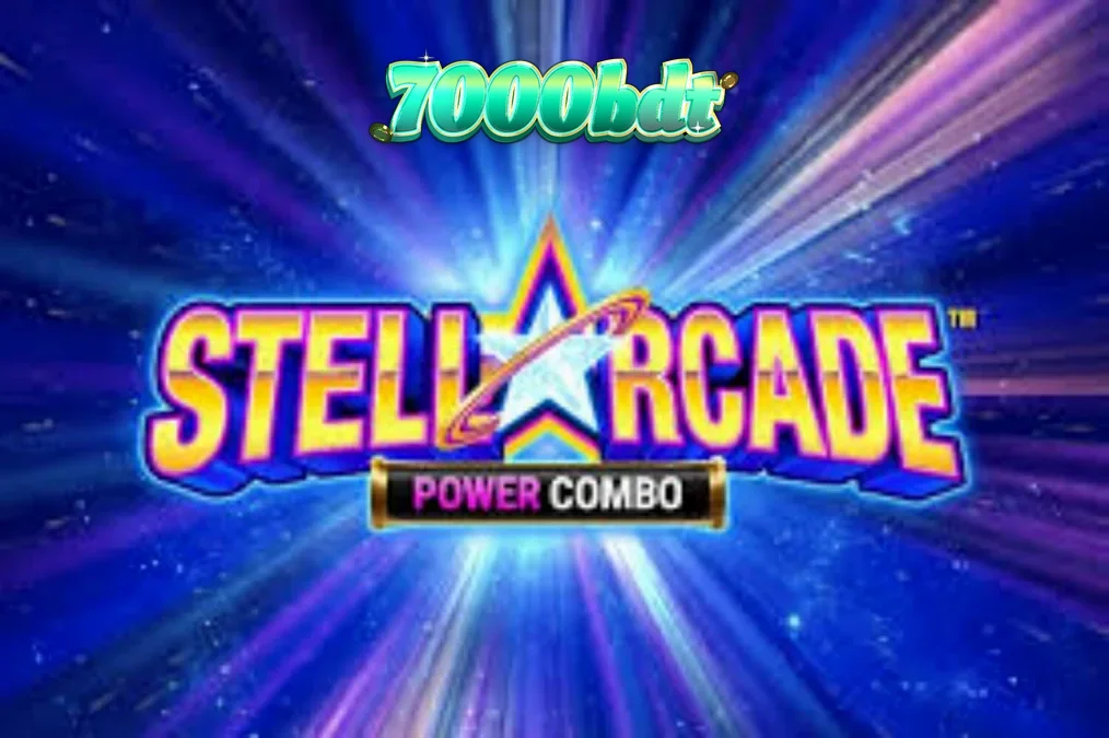 Stellarcade Power Combo স্লট গেমের নিয়ন মহাকাশ থিমযুক্ত ডিসপ্লে